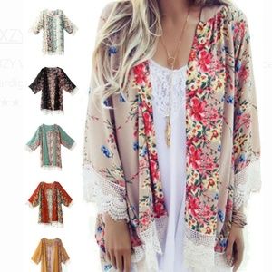 ZXZY Women Chiffon Kimono Coat Floral Printi